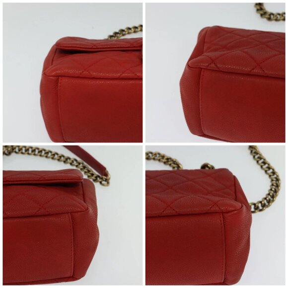 CHANEL Matelasse Chain Shoulder Bag Grained Calf Skin Red CC Auth 127170 - Picture 14 of 16